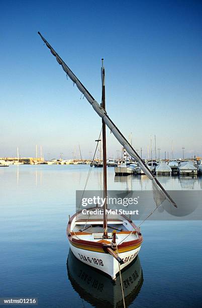 sailing boat at harbour of montgri, costa brava, catalonia, spain - a of of imagens e fotografias de stock