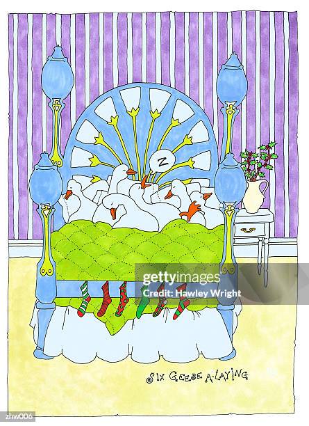 six geese a-laying - a of of stock-grafiken, -clipart, -cartoons und -symbole