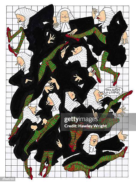 stockillustraties, clipart, cartoons en iconen met ten lords a-leaping - group of layers announce protests during the visit of the pope