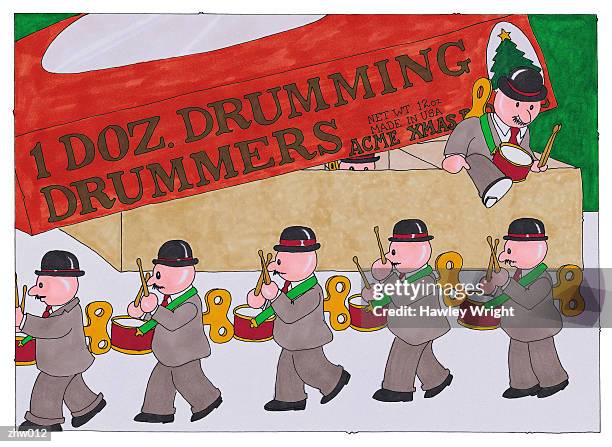 twelve drummers drumming - twelfth day of christmas stock illustrations