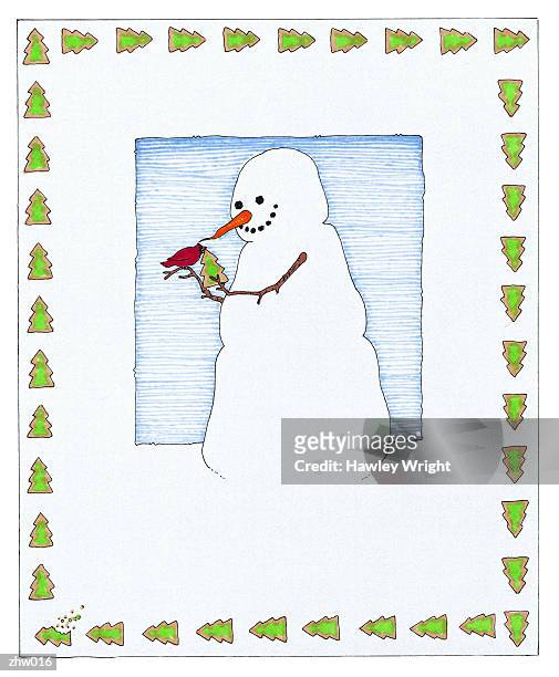 snowman feeding cardinal - nicht städtisches motiv stock-grafiken, -clipart, -cartoons und -symbole