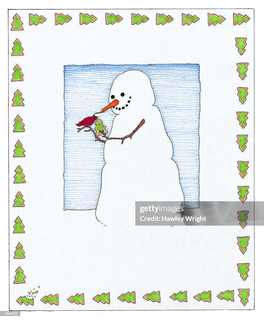 Snowman Feeding Cardinal