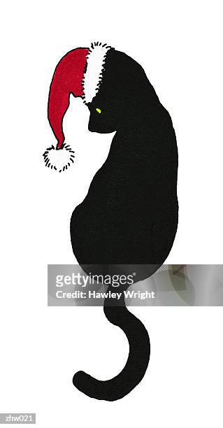 black cat in santa hat - nicht städtisches motiv stock-grafiken, -clipart, -cartoons und -symbole