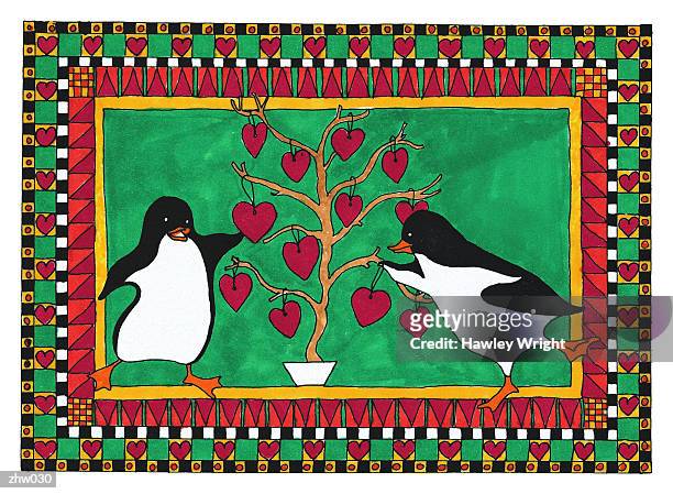 penguins hanging ornaments - nicht städtisches motiv stock-grafiken, -clipart, -cartoons und -symbole