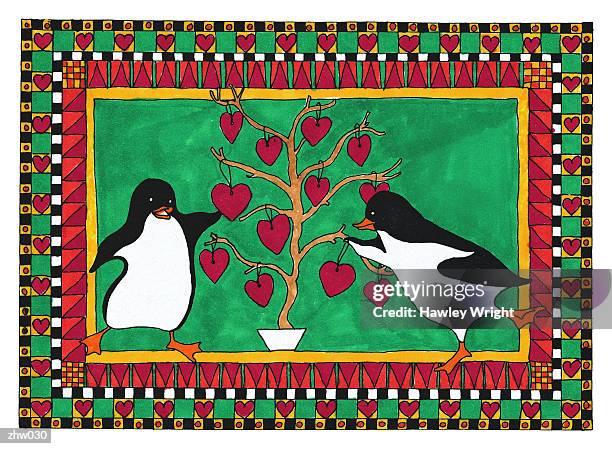 penguins hanging ornaments - flora attribute stock illustrations