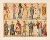 Antique and medieval costumes, chromolithograph, published in 1897