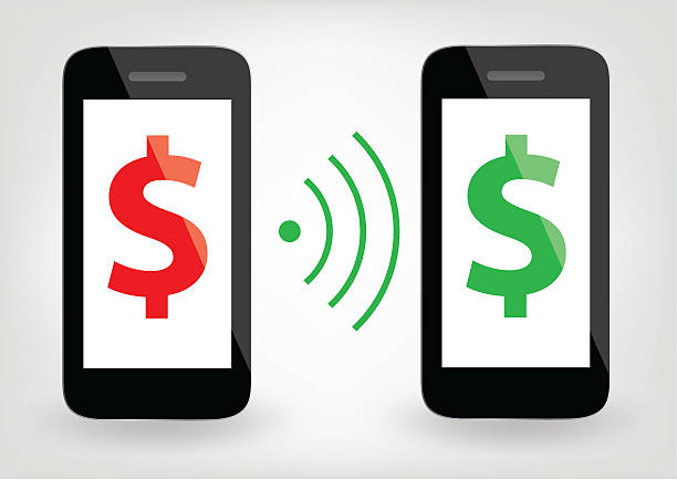 two smart phones with dollar signs and wireless symbol