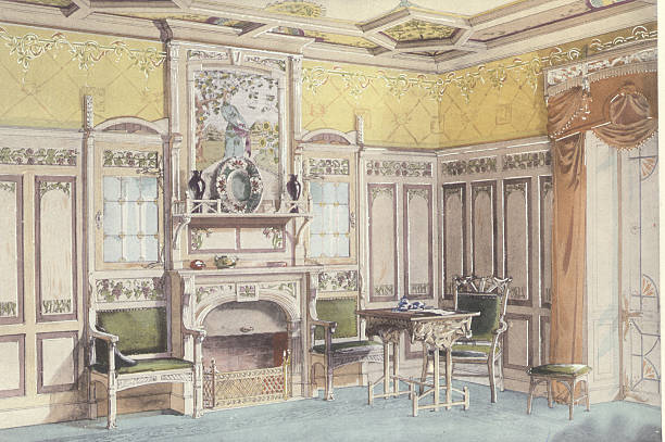 19th Century European Print Depicting Sitting Room Design In