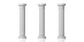 3d rendering three white marble pillars