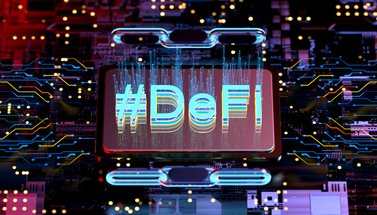DeFi abstract concept.  Finances decentralized futures of finances