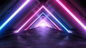 Abstract Neon Triangle Tunnel and Aesthetic Pink Blue Glow Reflection - Abstract Background Texture