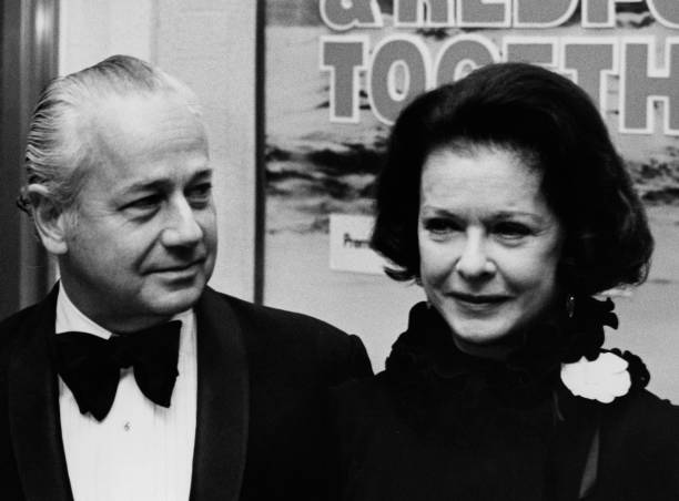Actress Joan Bennett and husband David Wilde attending the premiere of "The Way We Were" on October 16, 1973 at Loew's State Theater in New York...