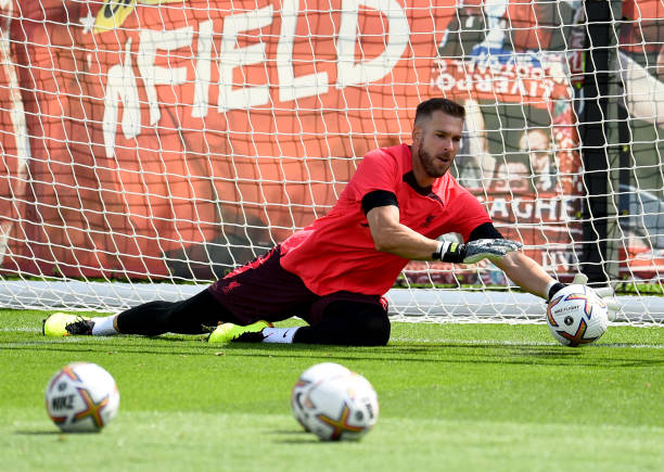 Adrian of Liverpool during a training session at AXA Training Centre on August 04, 2022 in Kirkby, England.