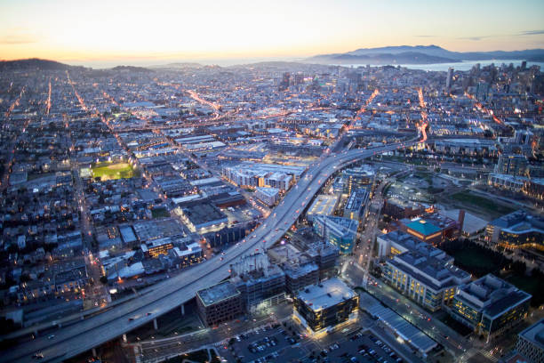 aerial photography view by twilight northwest of potrero hill in the picture