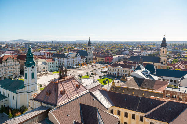 Aerial view from the city hall tower over Oradea town center