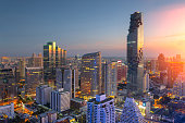 Aerial view of Bangkok modern office buildings, condominium