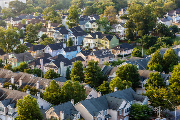 aerial view of house roofs in suburban neighborhood picture