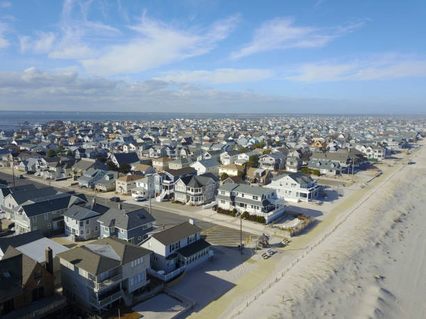 aerial view of houses next to beach looking up the coast of nj picture