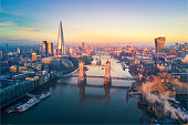 Aerial view of London and the Tower Bridge