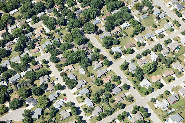 aerial view of small rural city neighborhood picture