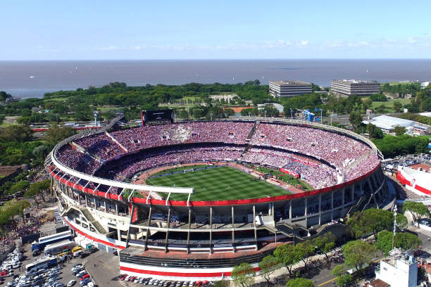 Aerial view of the Monumental Stadium prior to the second leg final match of Copa CONMEBOL Libertadores 2018 between River Plate and Boca Juniors at...