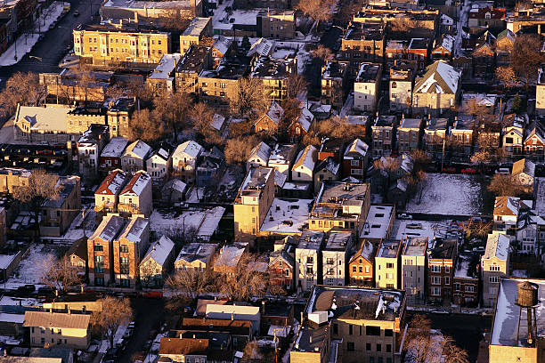 aerial view of wintry chicago suburbs picture