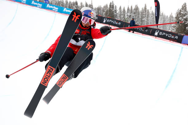 Ailing Eileen Gu of Team China trains before the Women's Freeski Halfpipe Final during the Toyota U.S. Grand Prix at Copper Mountain Resort on...