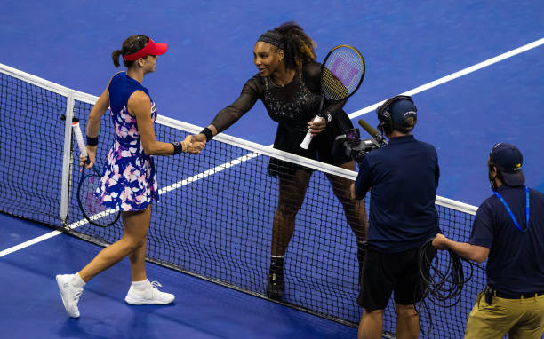 Ajla Tomljanovic of Australia and Serena Williams of the United States shake hands at the net after their third round match on Day 5 of the US Open...