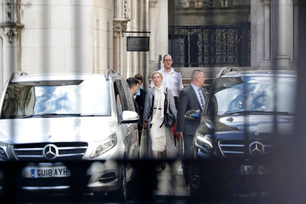 Amber Heard leaves the Royal Courts of Justice Strand on July 21 2020 in London England The Hollywood Actor is suing News Group Newspapers and the...