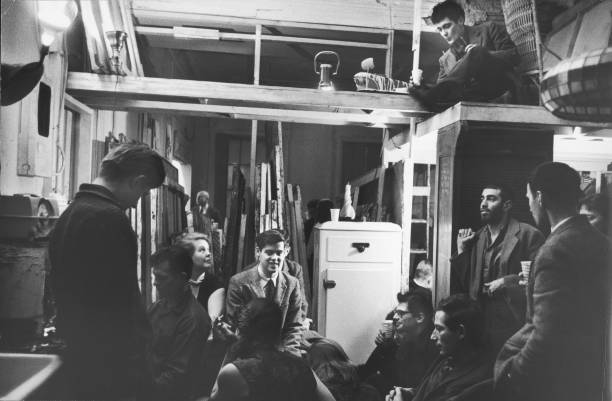 American writers and other creative artists of the so-called 'Beat generation' attend a party for the film 'Pull My Daisy' at the director Alfred...