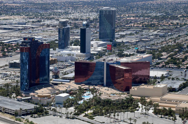 an aerial view shows the rio hotel casino and palms casino resort of picture