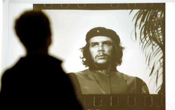 An enlargement of the iconic image of Ernesto `Che` Guevara, photographed by Alberto Diaz Korda on March 5 shortly before his death. The picture is...