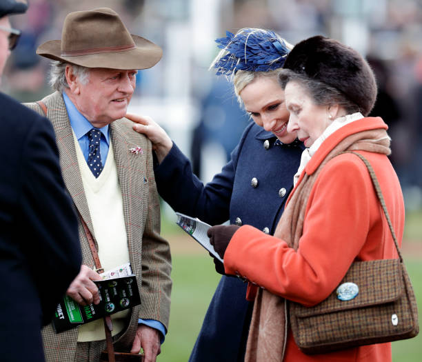 Andrew Parker Bowles Zara Tindall and Princess Anne Princess Royal attend day 1 'Champion Day' of the Cheltenham Festival 2020 at Cheltenham...