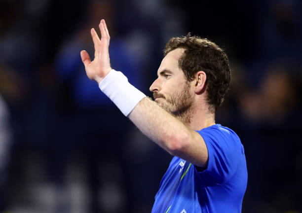 Andy Murray of Great Britain celebrates after his match against Christopher O'Connell of Australia during day eight of the Dubai Duty Free Tennis at...
