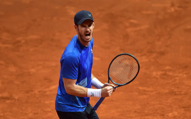 Andy Murray of Great Britain celebrates after winning a point in their second round match against Denis Shapovalov of Canada during day six of Mutua...
