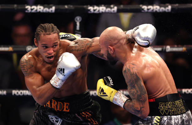 Anthony Yarde fights Lyndon Arthur in the WBO Inter-Continental Light Heavy Weight Title at Copper Box Arena on December 04, 2021 in London, England.