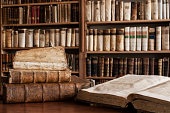 Antique books in a library