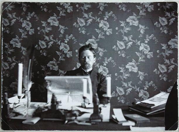 Anton Chekhov in his study in Yalta, 1895-1900. Found in the collection of State Central Literary Museum, Moscow. Artist : Anonymous.