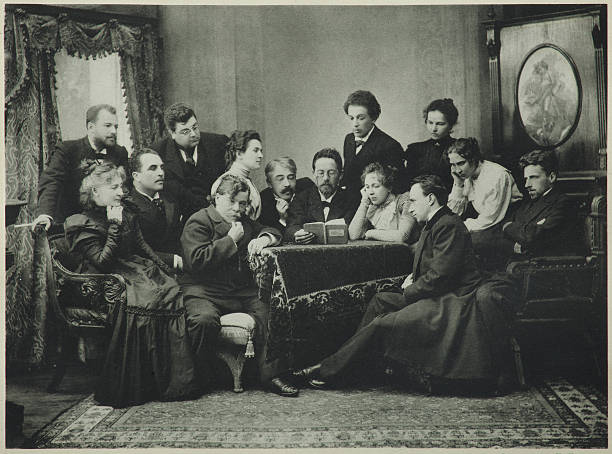 Anton Chekhov reads The Seagull with the Moscow Art Theatre company, 1899. Found in the collection of State Central Literary Museum, Moscow. Artist :...