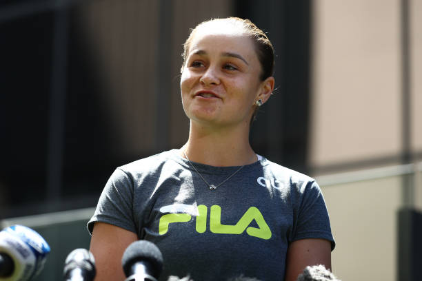 Ash Barty speaks to the media during a press conference at the Westin on March 24, 2022 in Brisbane, Australia. Barty announced her retirement from...