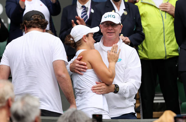Ashleigh Barty of Australia celebrates with coach Craig Tyzzer after winning her Ladies' Singles Final match against Karolina Pliskova of The Czech...