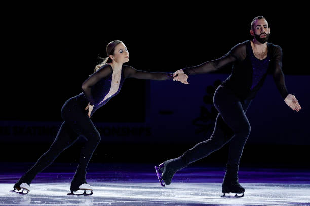 Ashley Cain-Gribble and Timothy LeDuc perform in the Skating Spectacular following the U.S. Figure Skating Championships at the Orleans Arena on...