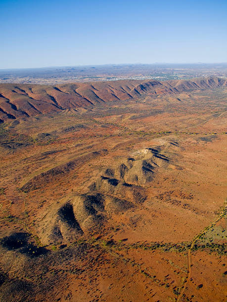 Australia, Northern Territory, Alice Springs, East McDonnell Ranges and Alice Springs, Terrain landscape, aerial view