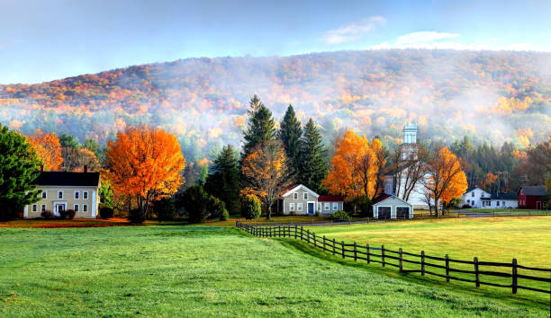autumn mist in the village of tyringham in the berkshires picture