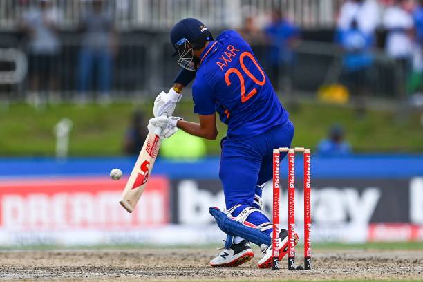 Axar Patel, of India, takes a shot during the fourth T20I match between West Indies and India at the Central Broward Regional Park in Lauderhill,...