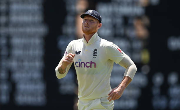 Ben Stokes of England looks on during the third day of the third Test against West Indies at National Cricket Stadium on March 26, 2022 in Grenada,...