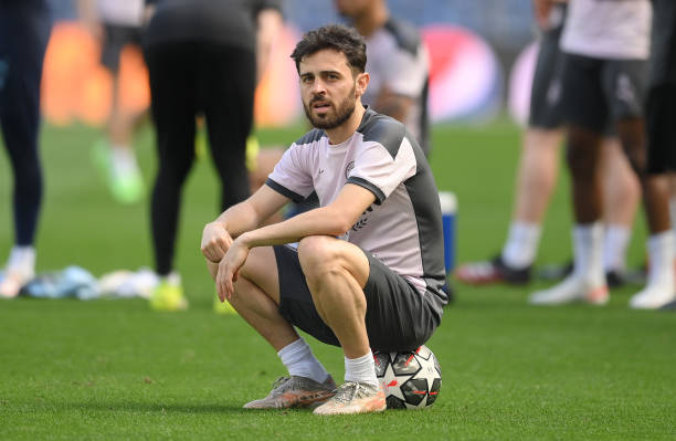 Bernardo Silva of Manchester City looks on during the Manchester City FC Training Session ahead of the UEFA Champions League Final between Manchester...