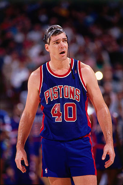 Bill Laimbeer of the Detroit Pistons reacts to a call during a game against the Sacramento Kings played on December 8, 1990 at Arco Arena in...