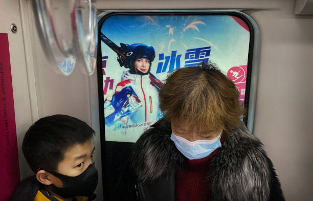 Billboard showing American born freestyle skier Eileen Gu, also known by her Chinese name Gu Ailing, who will compete for China, is seen from the...