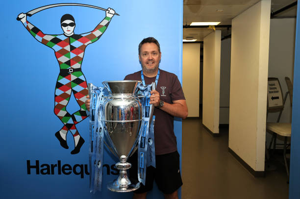 LONDON, ENGLAND - JUNE 26: Billy Millard, General Manager of Harlequins celebrates following his side's victory during the Gallagher Premiership Rugby Final between Exeter Chiefs and Harlequins at Twickenham Stadium on June 26, 2021 in London, England. (Photo by David Rogers/Getty Images)